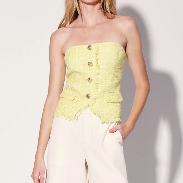 Ted Baker Yellow Strapless Buttoned Top